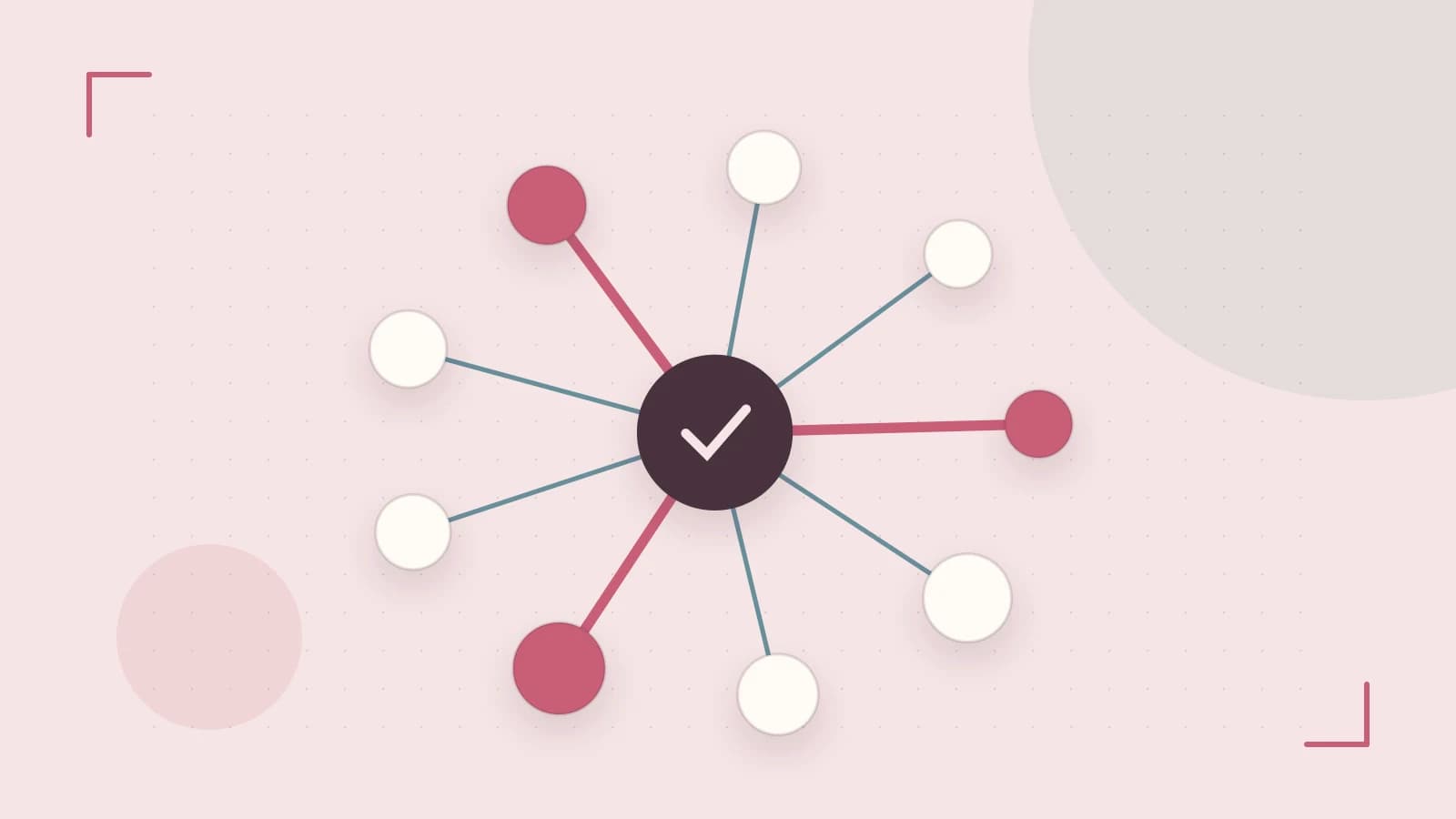 Editorial illustration of an algorithmic node graph with branching paths and a highlighted result