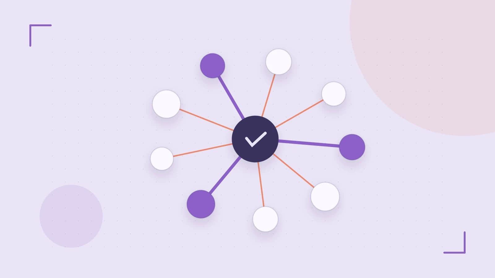 Editorial illustration of an algorithmic node graph with branching paths and a highlighted result