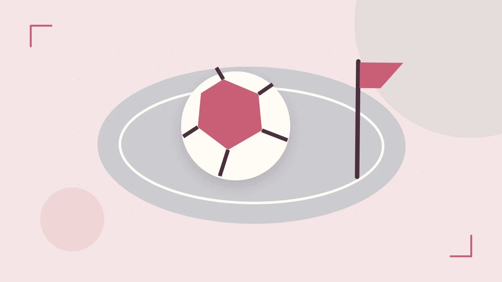 Editorial illustration of a stylized sports ball, stadium geometry and dynamic arcs