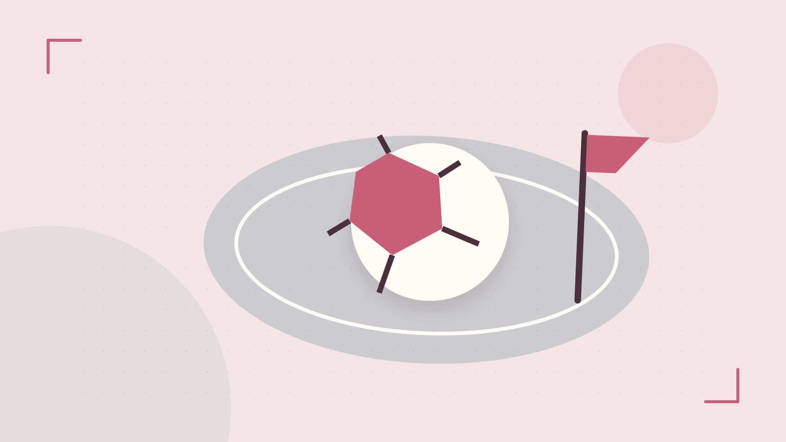 Editorial illustration of a stylized sports ball, stadium geometry and dynamic arcs