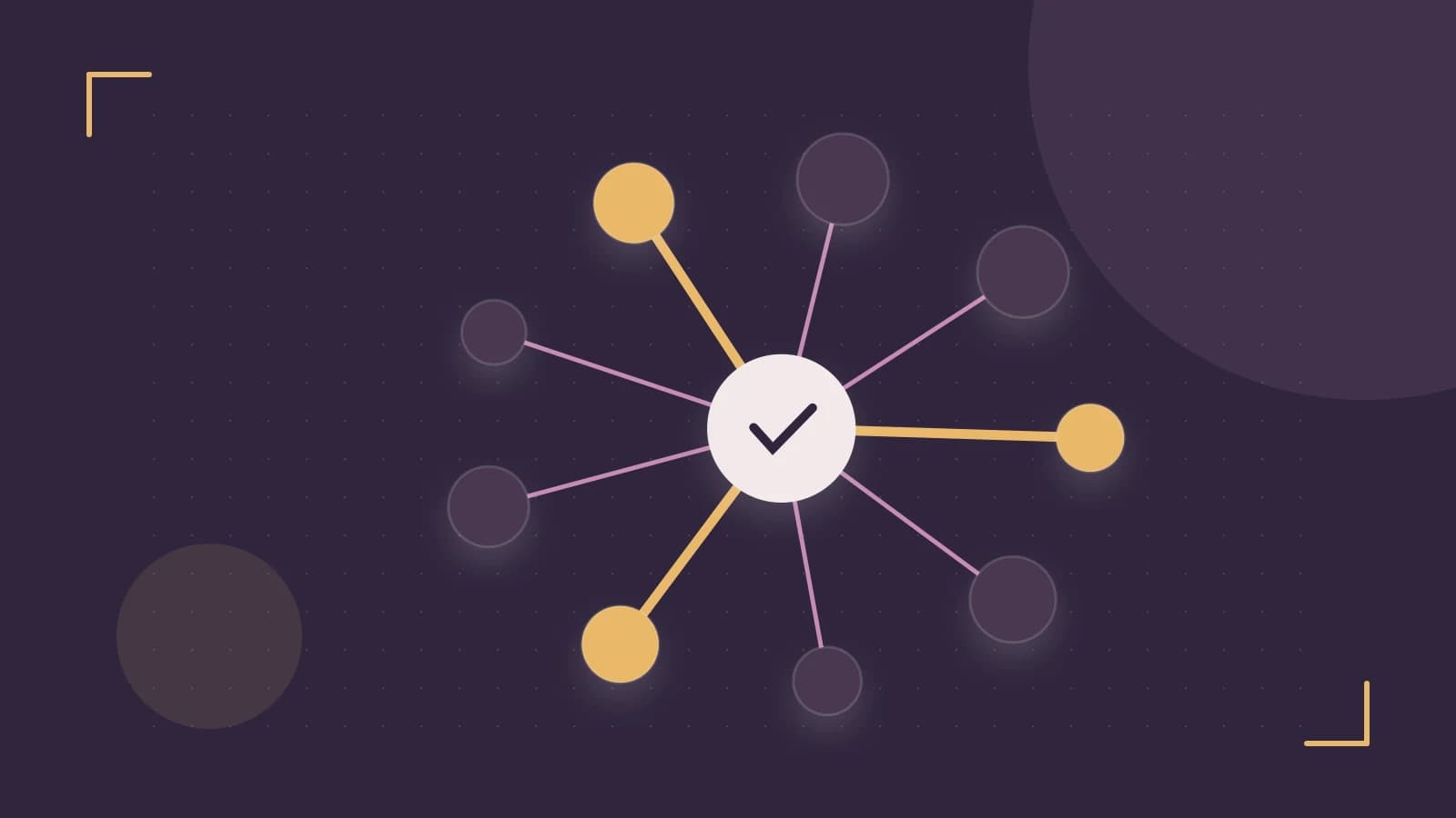 Editorial illustration of an algorithmic node graph with branching paths and a highlighted result