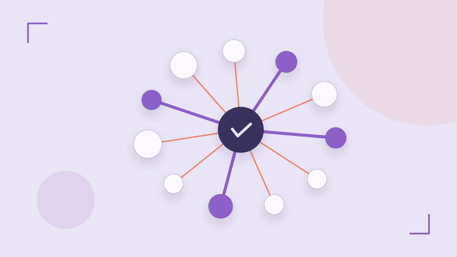 Editorial illustration of an algorithmic node graph with branching paths and a highlighted result
