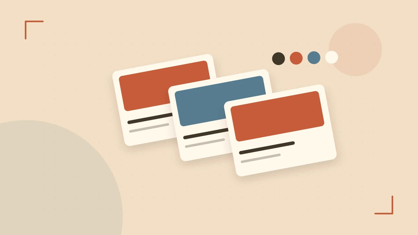 Editorial illustration of responsive browser layouts, overlapping design components and a color system
