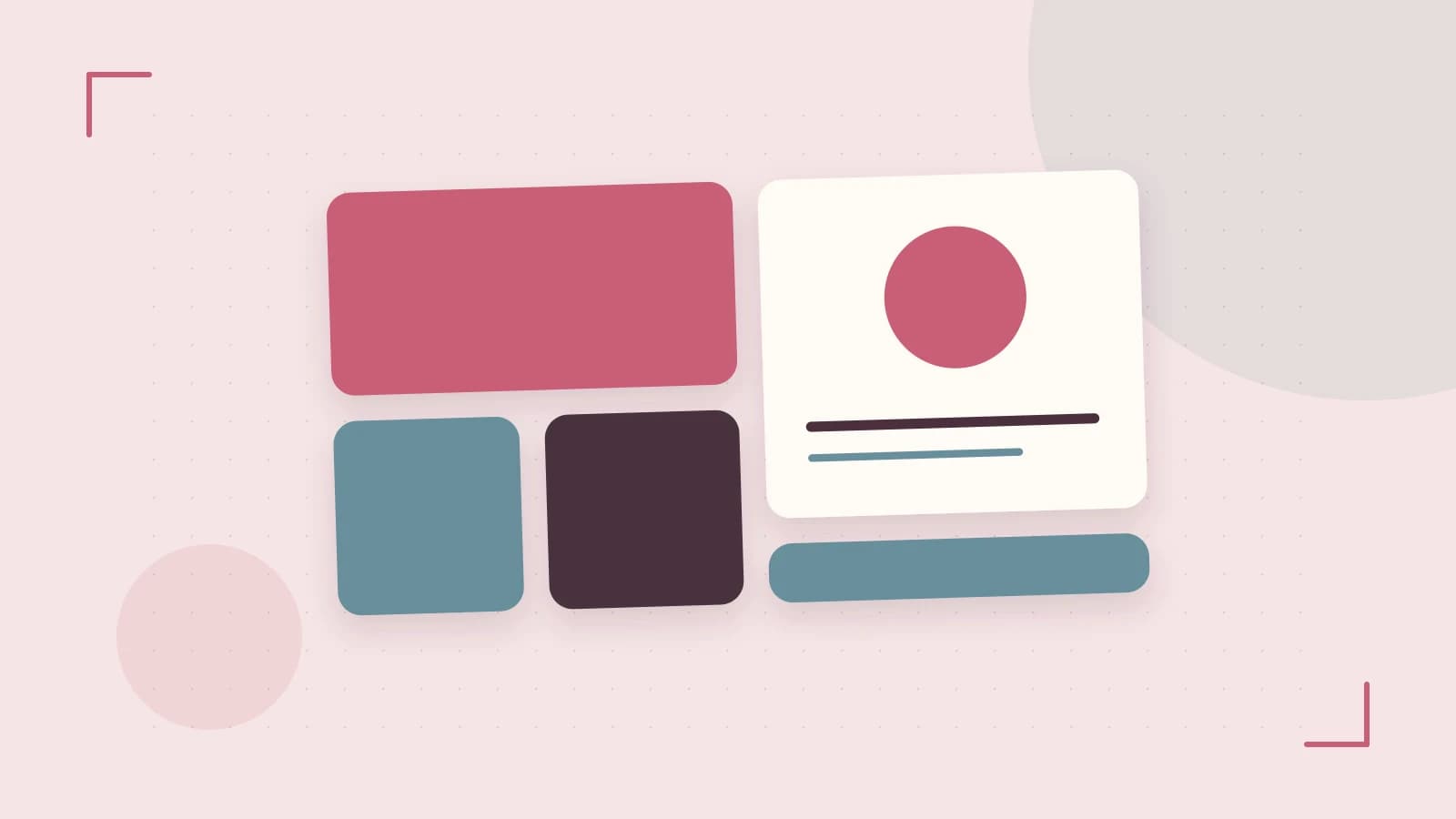 Editorial illustration of responsive browser layouts, overlapping design components and a color system