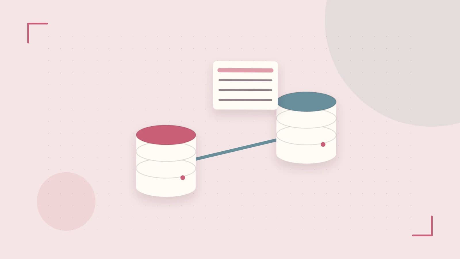 Editorial illustration of structured records, database cylinders and relationships between tables