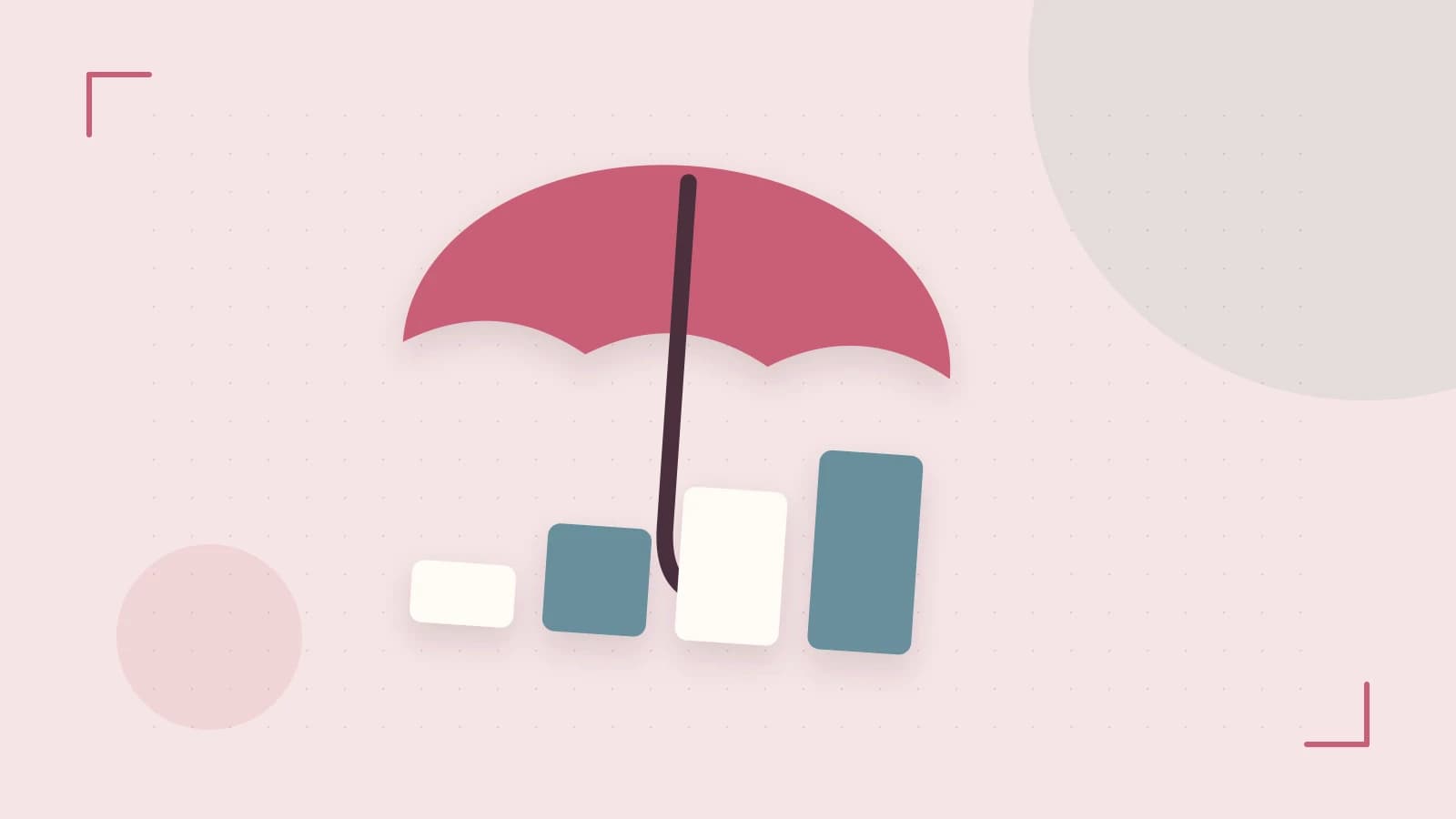 Editorial illustration of abstract coins, a payment card and a geometric financial chart without data labels