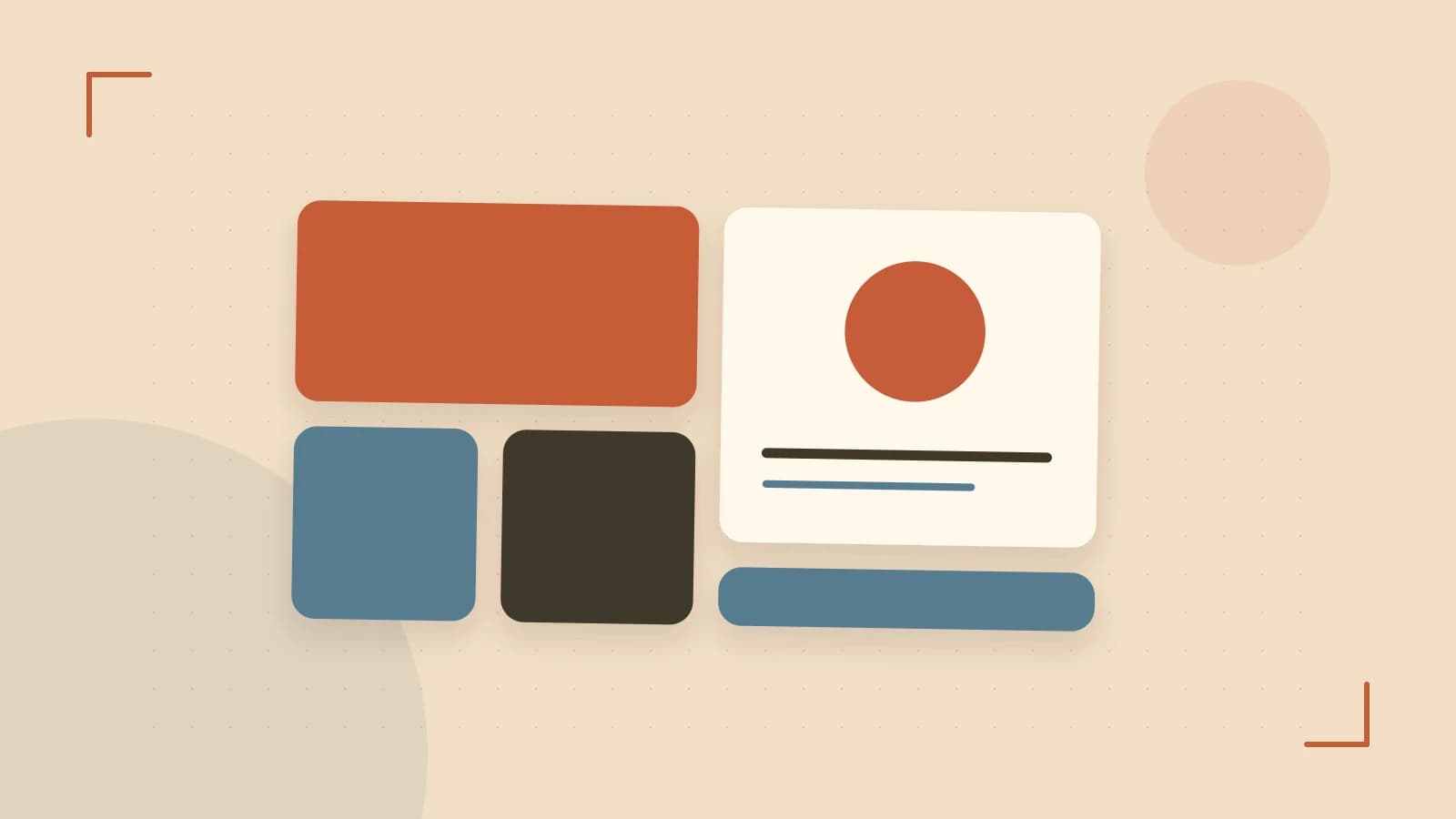 Editorial illustration of responsive browser layouts, overlapping design components and a color system