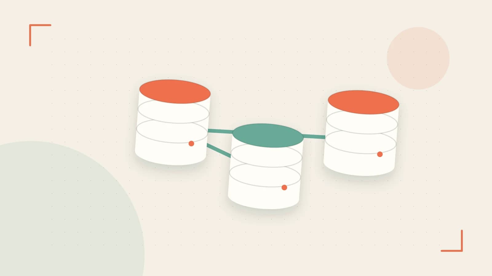 Editorial illustration of structured records, database cylinders and relationships between tables