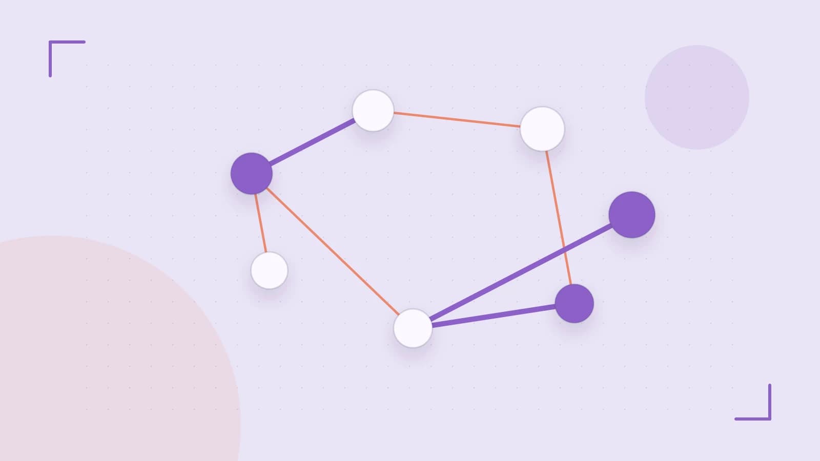 Editorial illustration of an algorithmic node graph with branching paths and a highlighted result