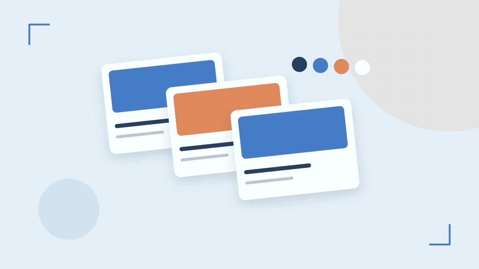 Editorial illustration of responsive browser layouts, overlapping design components and a color system