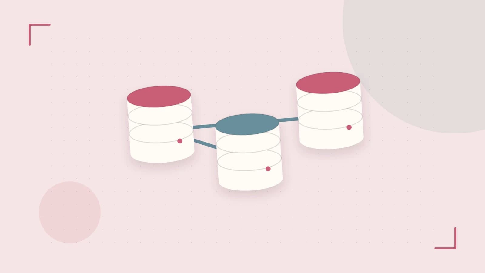 Editorial illustration of structured records, database cylinders and relationships between tables