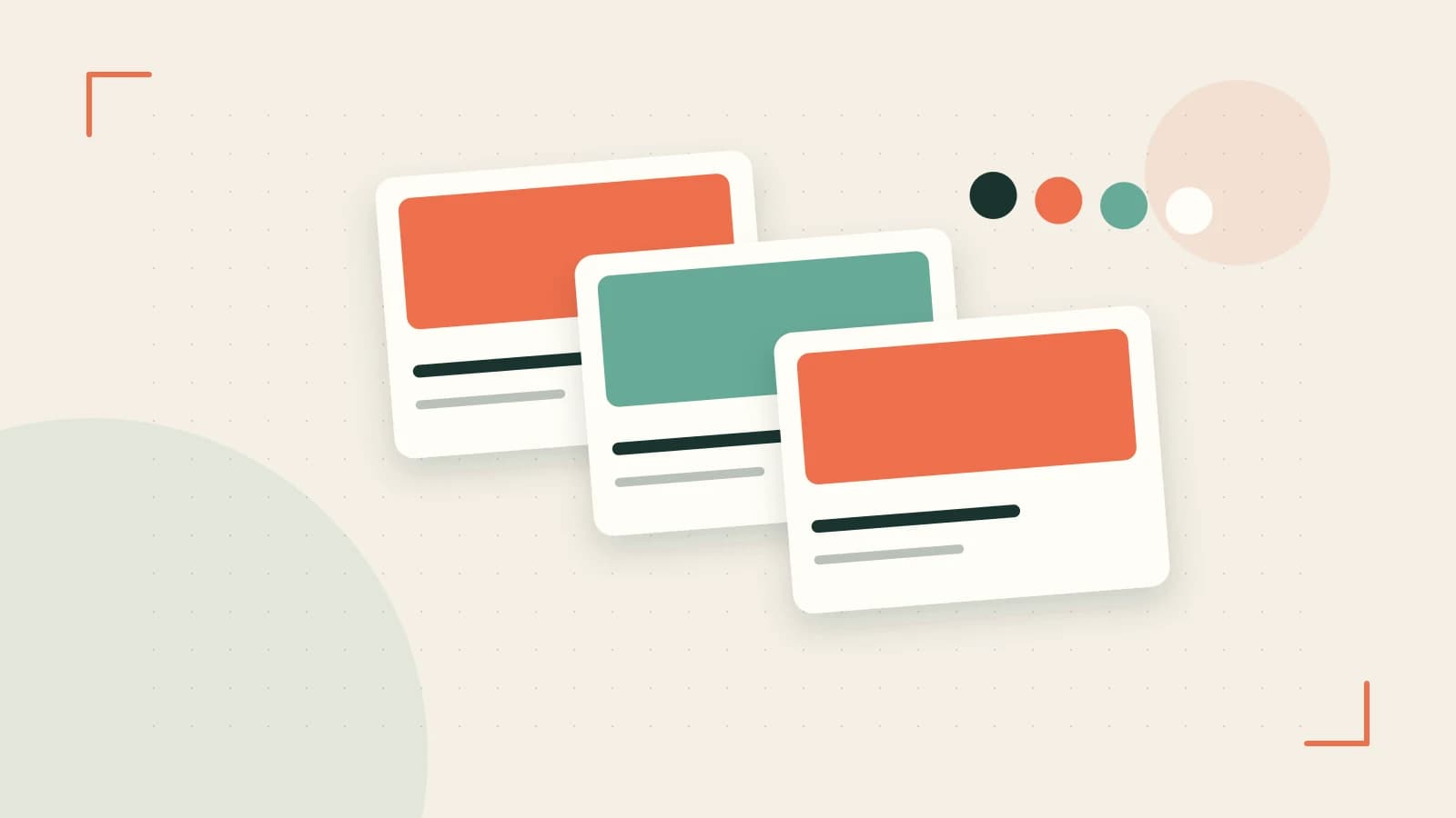 Editorial illustration of responsive browser layouts, overlapping design components and a color system