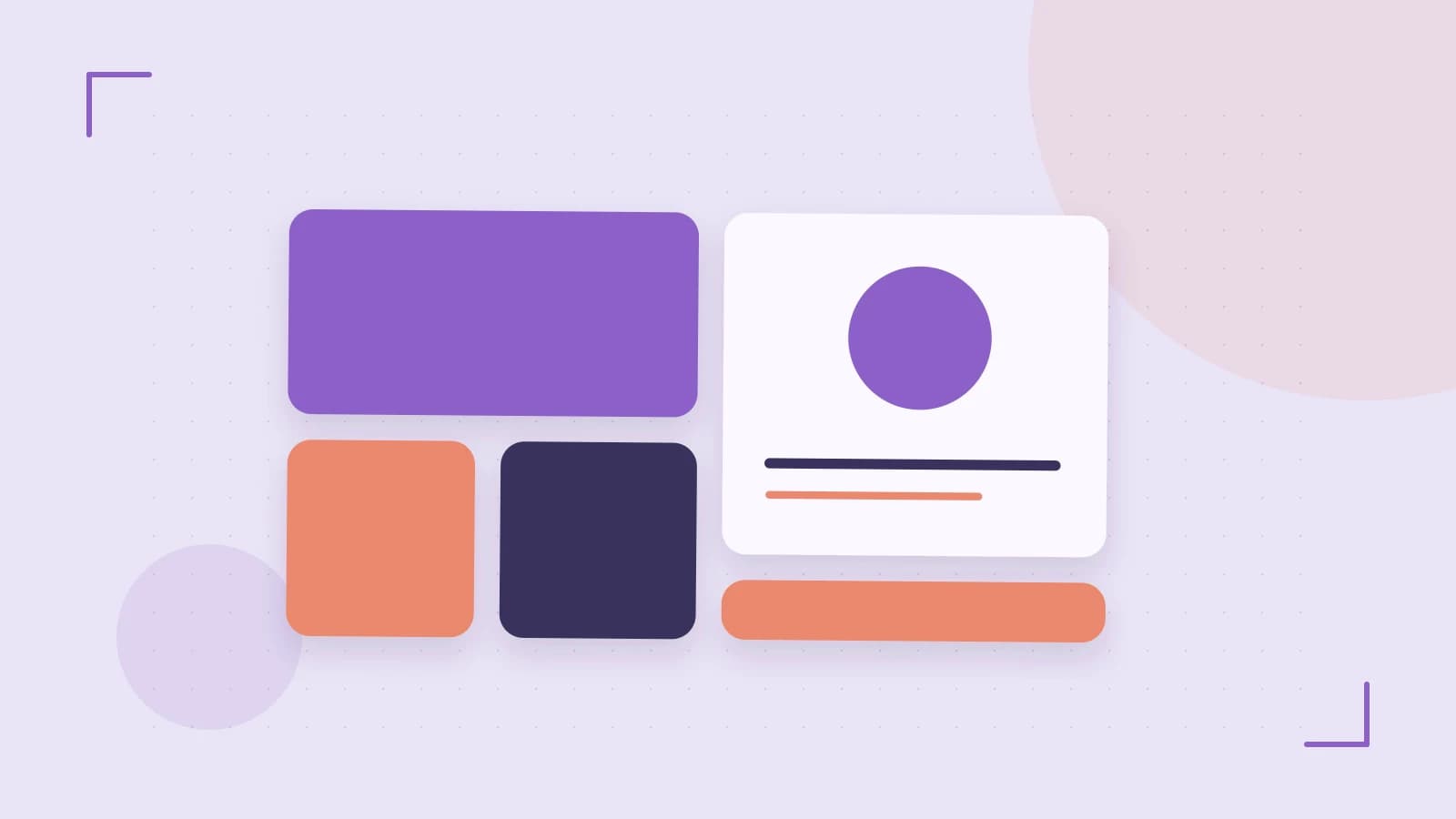 Editorial illustration of responsive browser layouts, overlapping design components and a color system