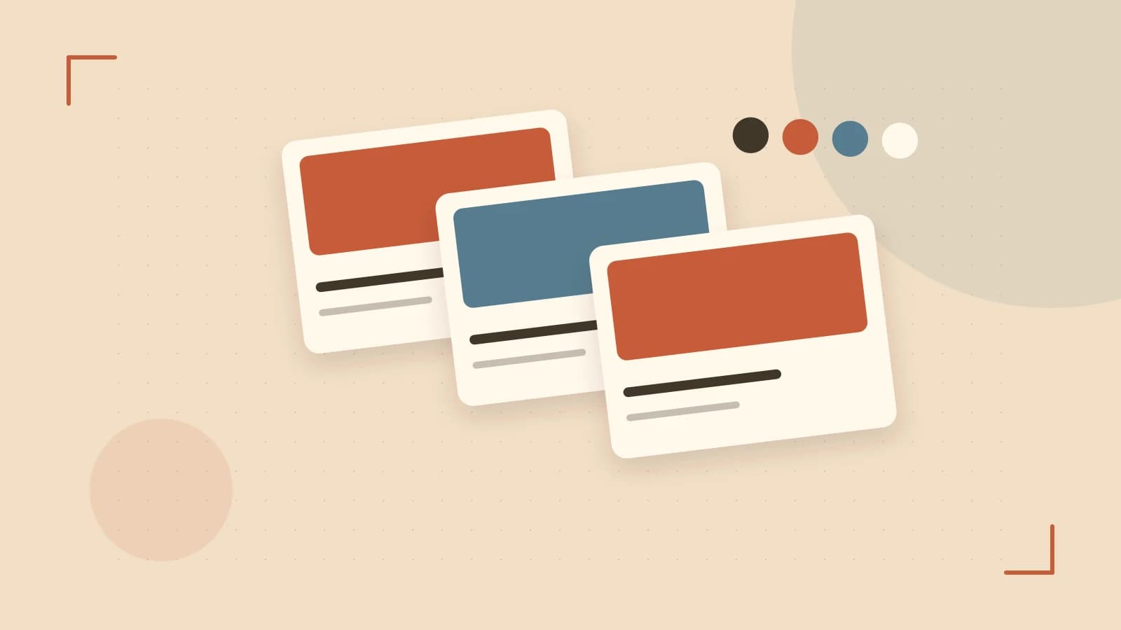 Editorial illustration of responsive browser layouts, overlapping design components and a color system