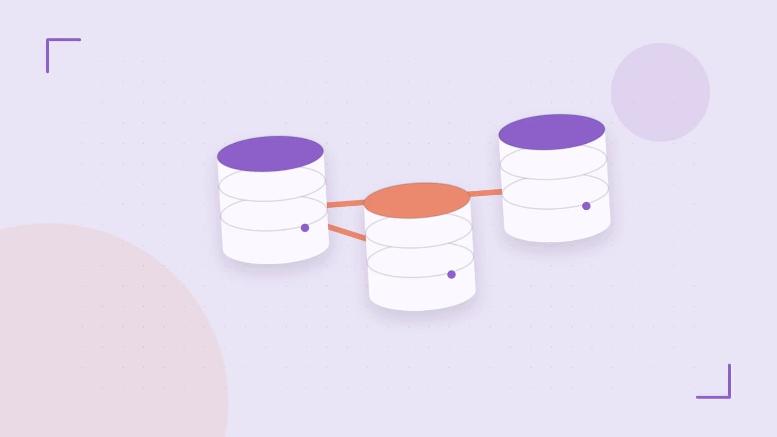 Editorial illustration of structured records, database cylinders and relationships between tables