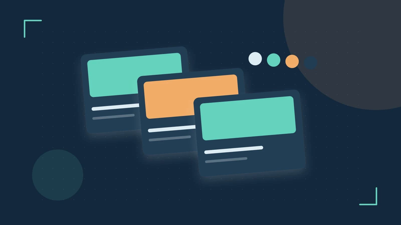 Editorial illustration of responsive browser layouts, overlapping design components and a color system