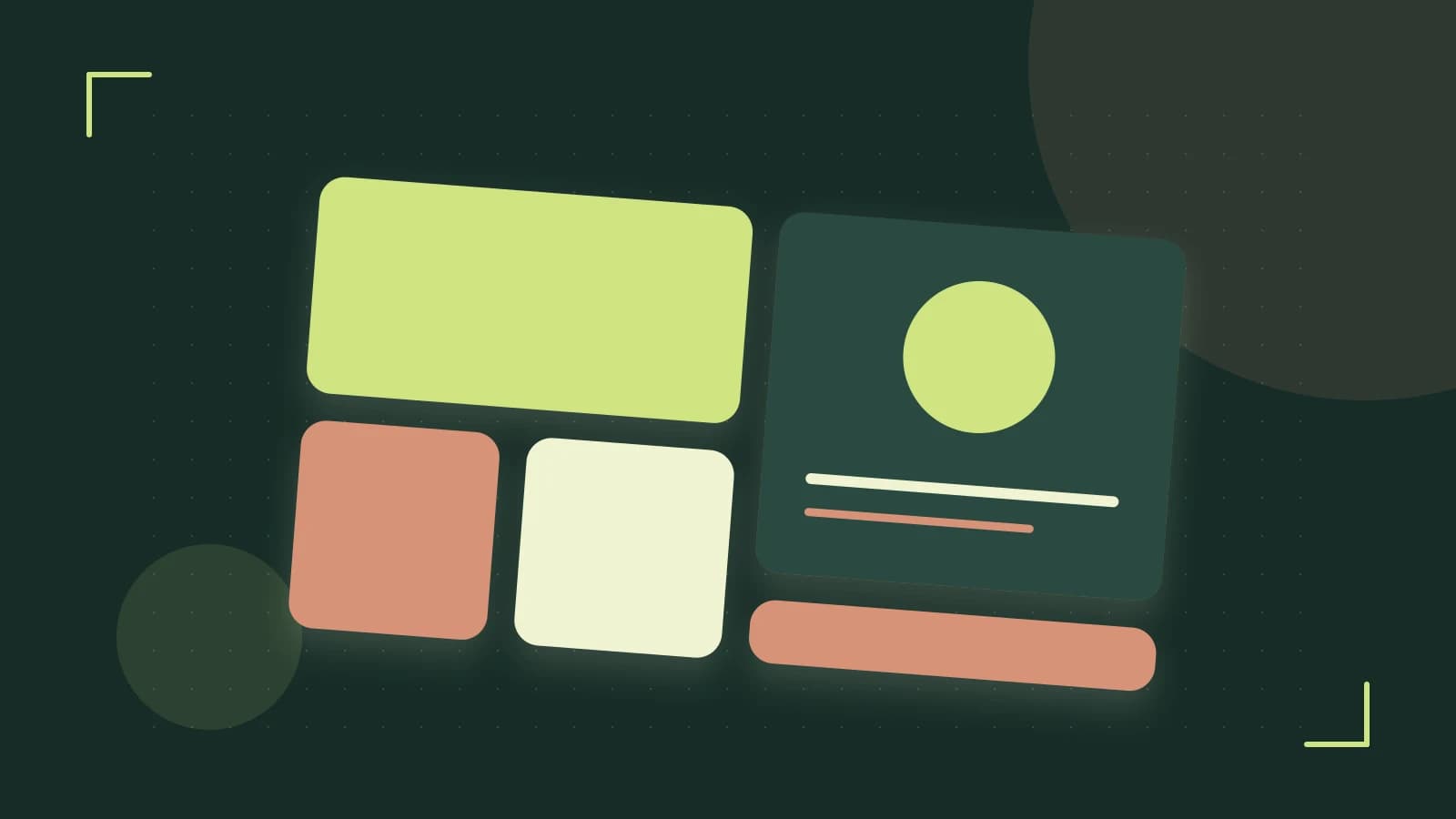 Editorial illustration of responsive browser layouts, overlapping design components and a color system