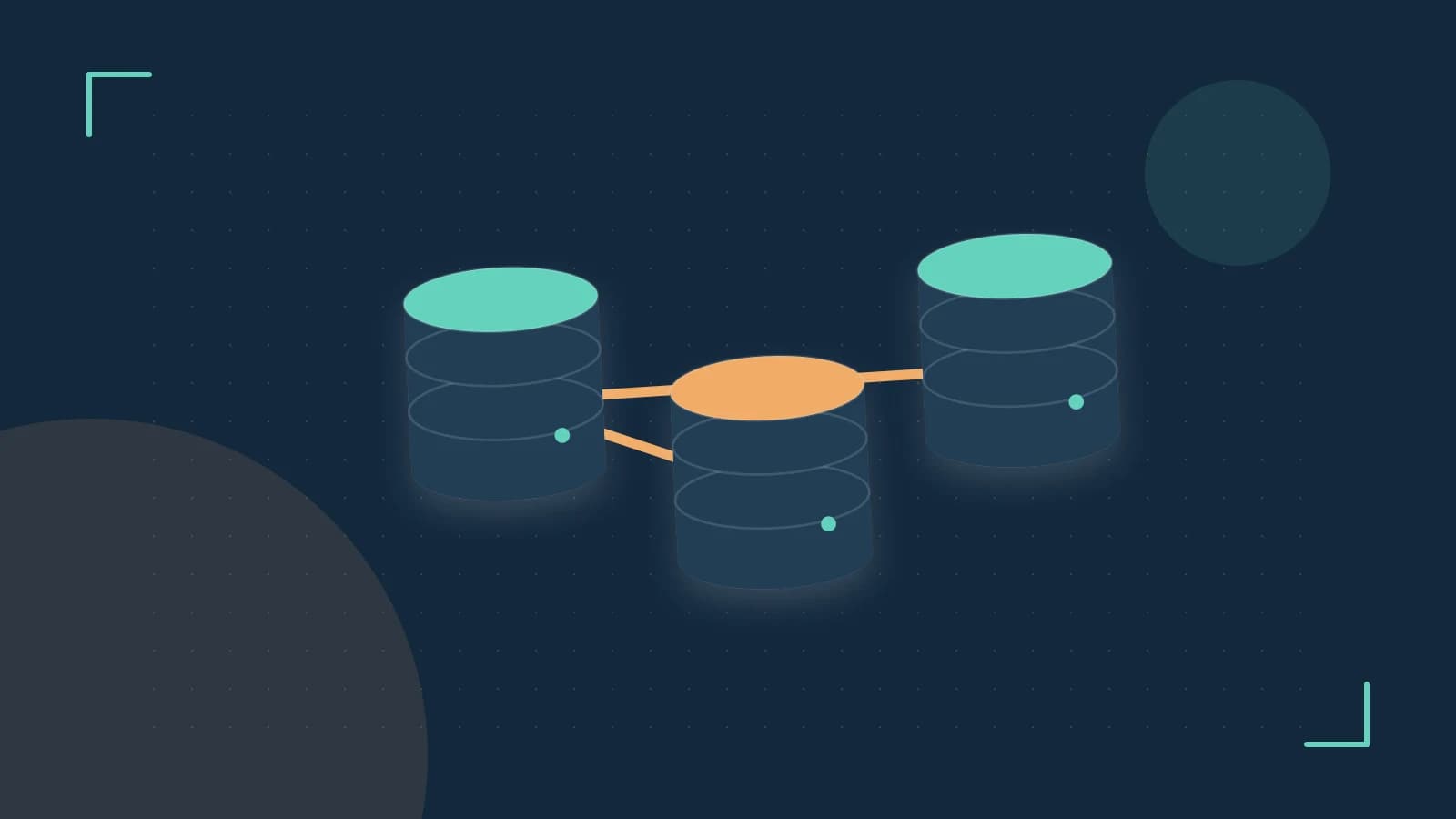 Editorial illustration of structured records, database cylinders and relationships between tables