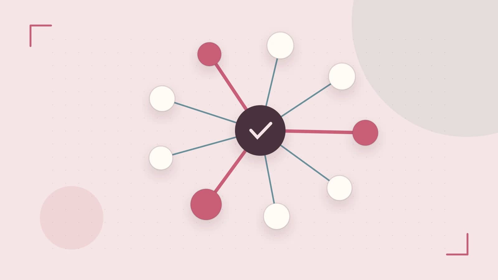 Editorial illustration of an algorithmic node graph with branching paths and a highlighted result