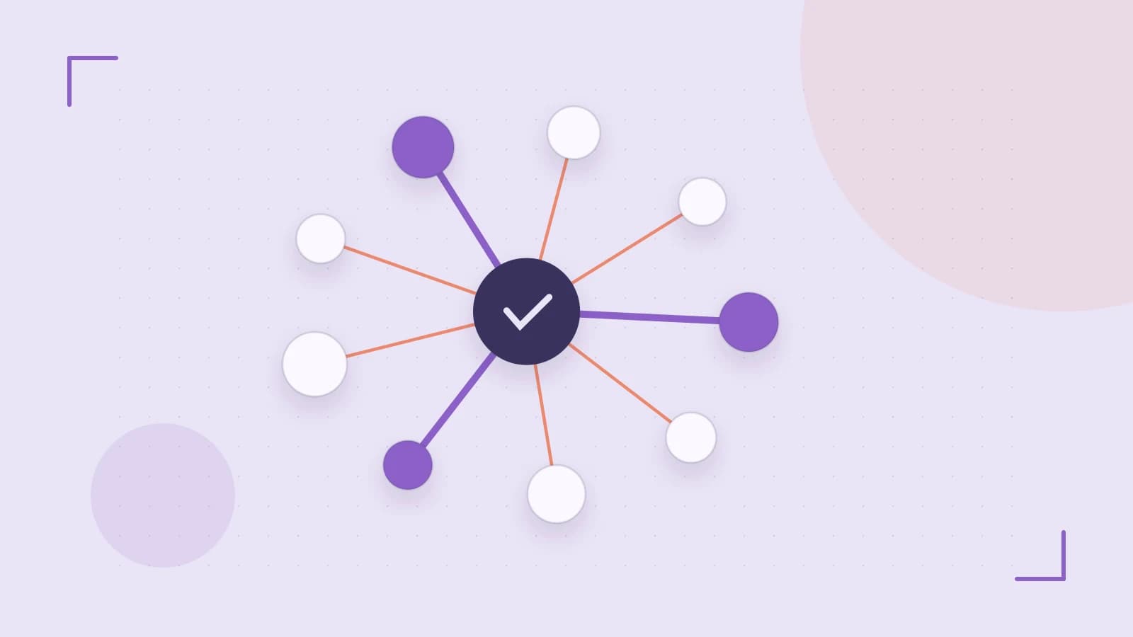 Editorial illustration of an algorithmic node graph with branching paths and a highlighted result