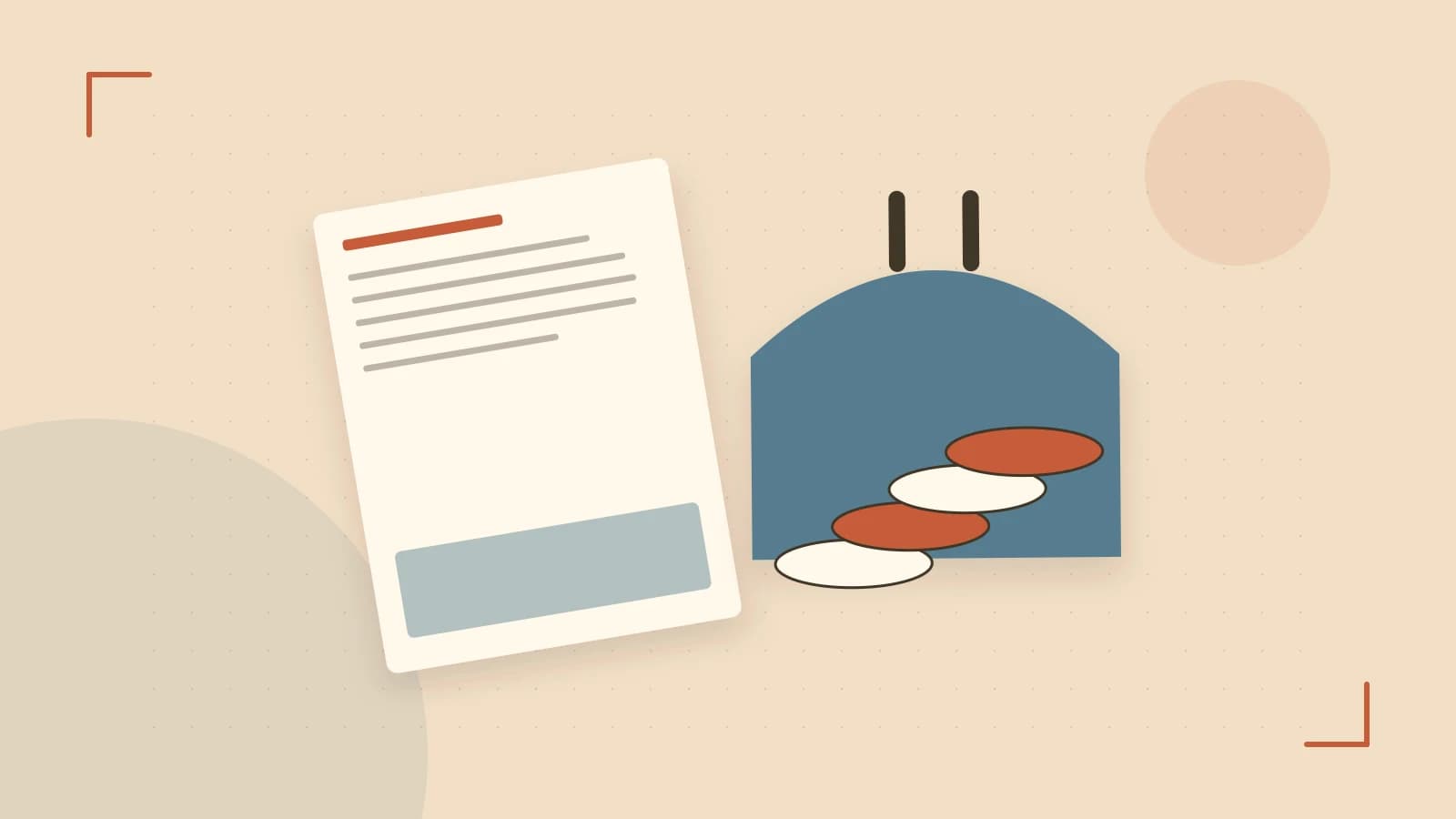 Editorial illustration of abstract coins, a payment card and a geometric financial chart without data labels
