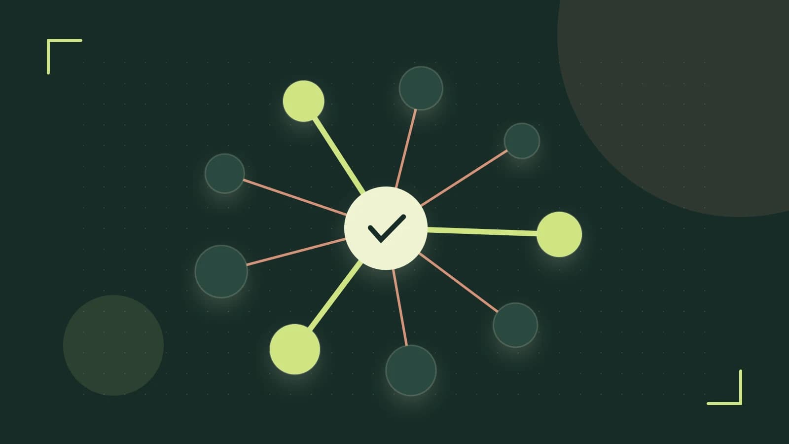 Editorial illustration of an algorithmic node graph with branching paths and a highlighted result