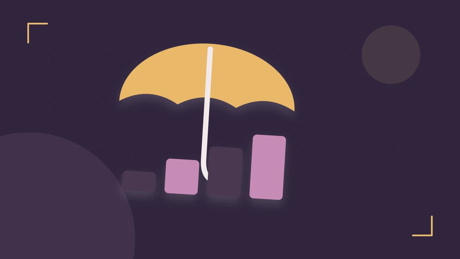 Editorial illustration of abstract coins, a payment card and a geometric financial chart without data labels