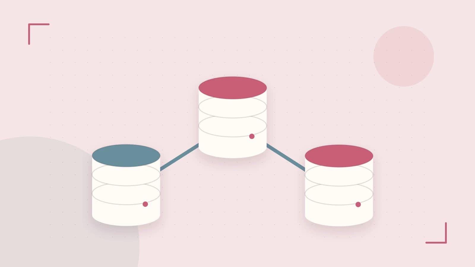Editorial illustration of structured records, database cylinders and relationships between tables