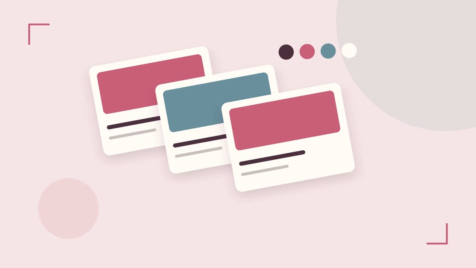 Editorial illustration of responsive browser layouts, overlapping design components and a color system