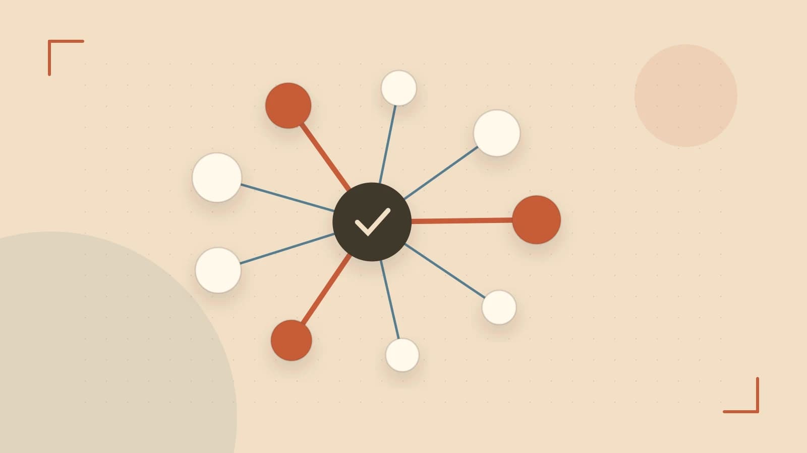 Editorial illustration of an algorithmic node graph with branching paths and a highlighted result