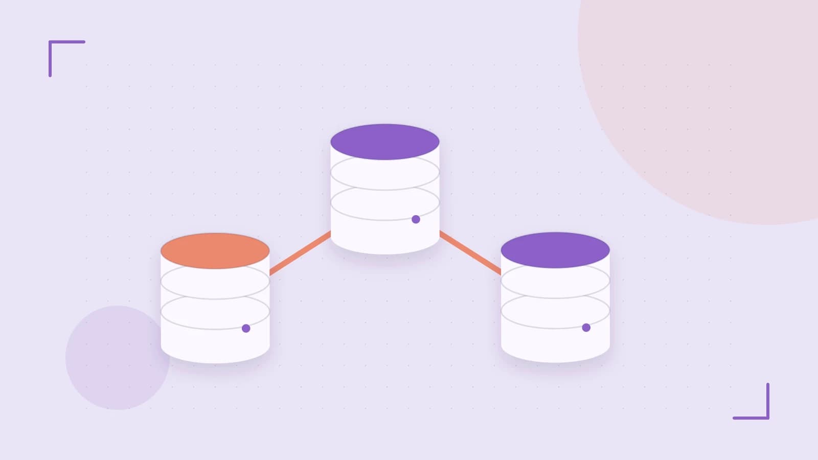 Editorial illustration of structured records, database cylinders and relationships between tables