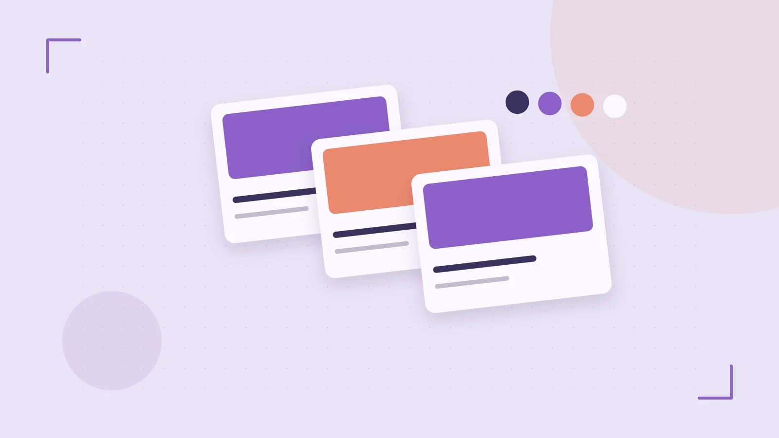 Editorial illustration of responsive browser layouts, overlapping design components and a color system