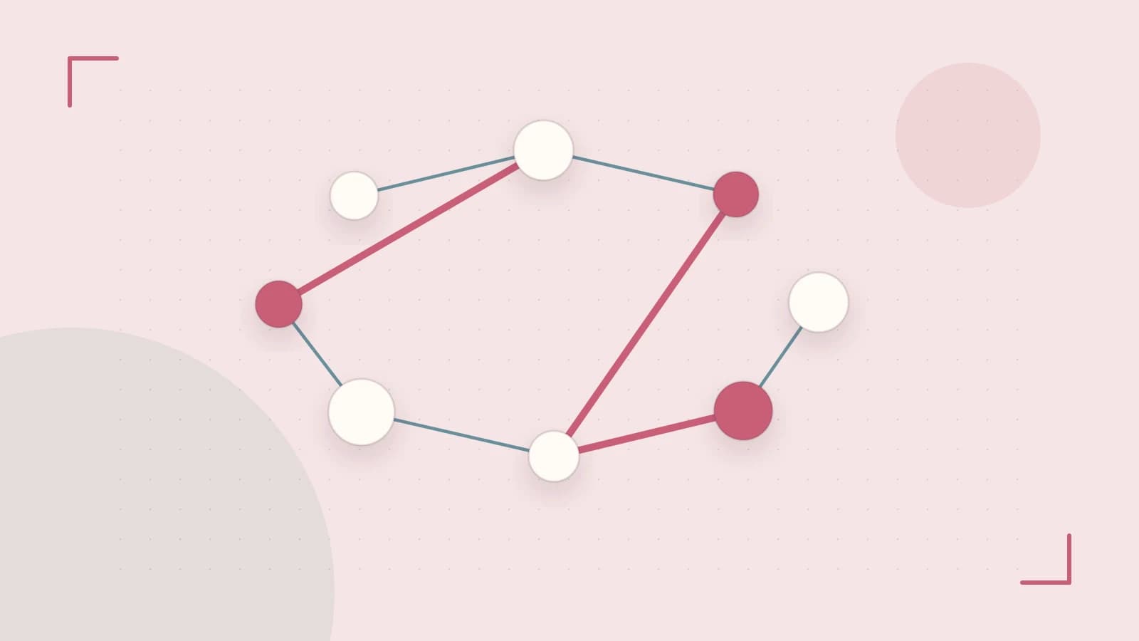 Editorial illustration of an algorithmic node graph with branching paths and a highlighted result