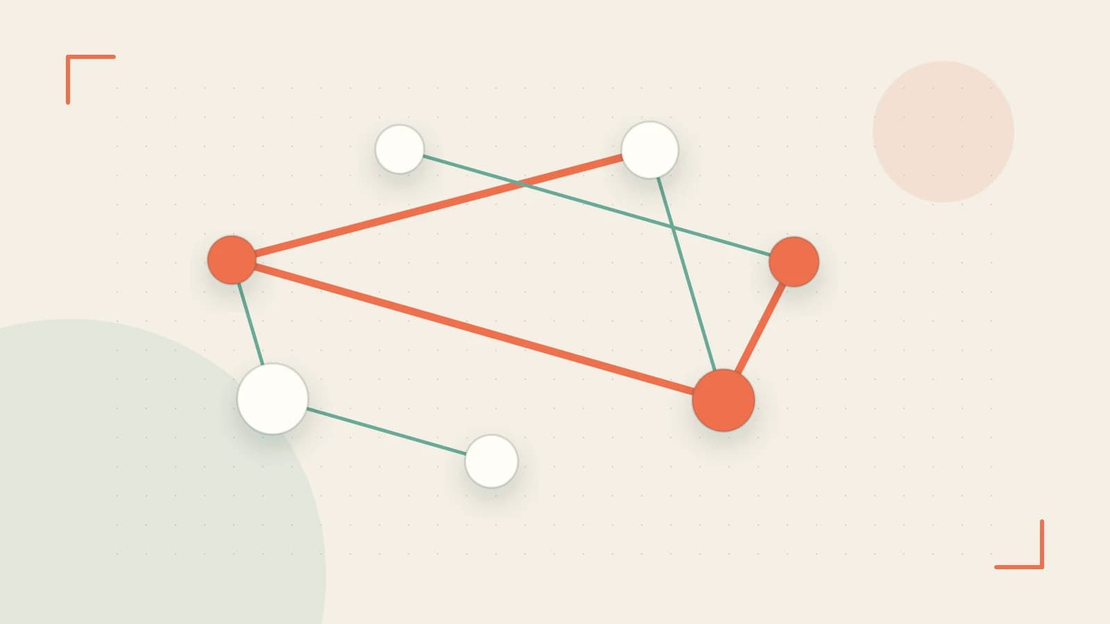 Editorial illustration of an algorithmic node graph with branching paths and a highlighted result