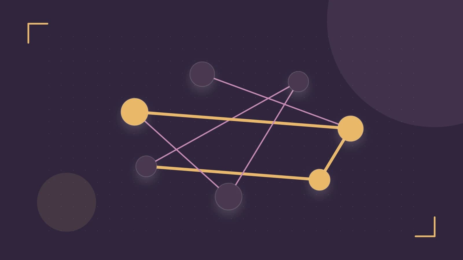 Editorial illustration of an algorithmic node graph with branching paths and a highlighted result