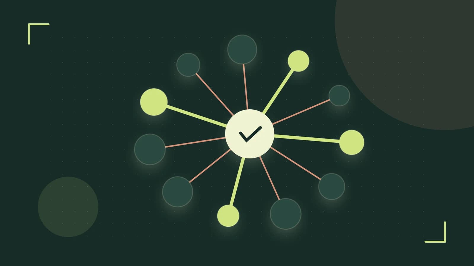 Editorial illustration of an algorithmic node graph with branching paths and a highlighted result