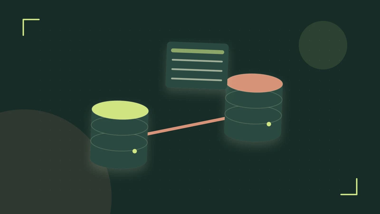 Editorial illustration of structured records, database cylinders and relationships between tables