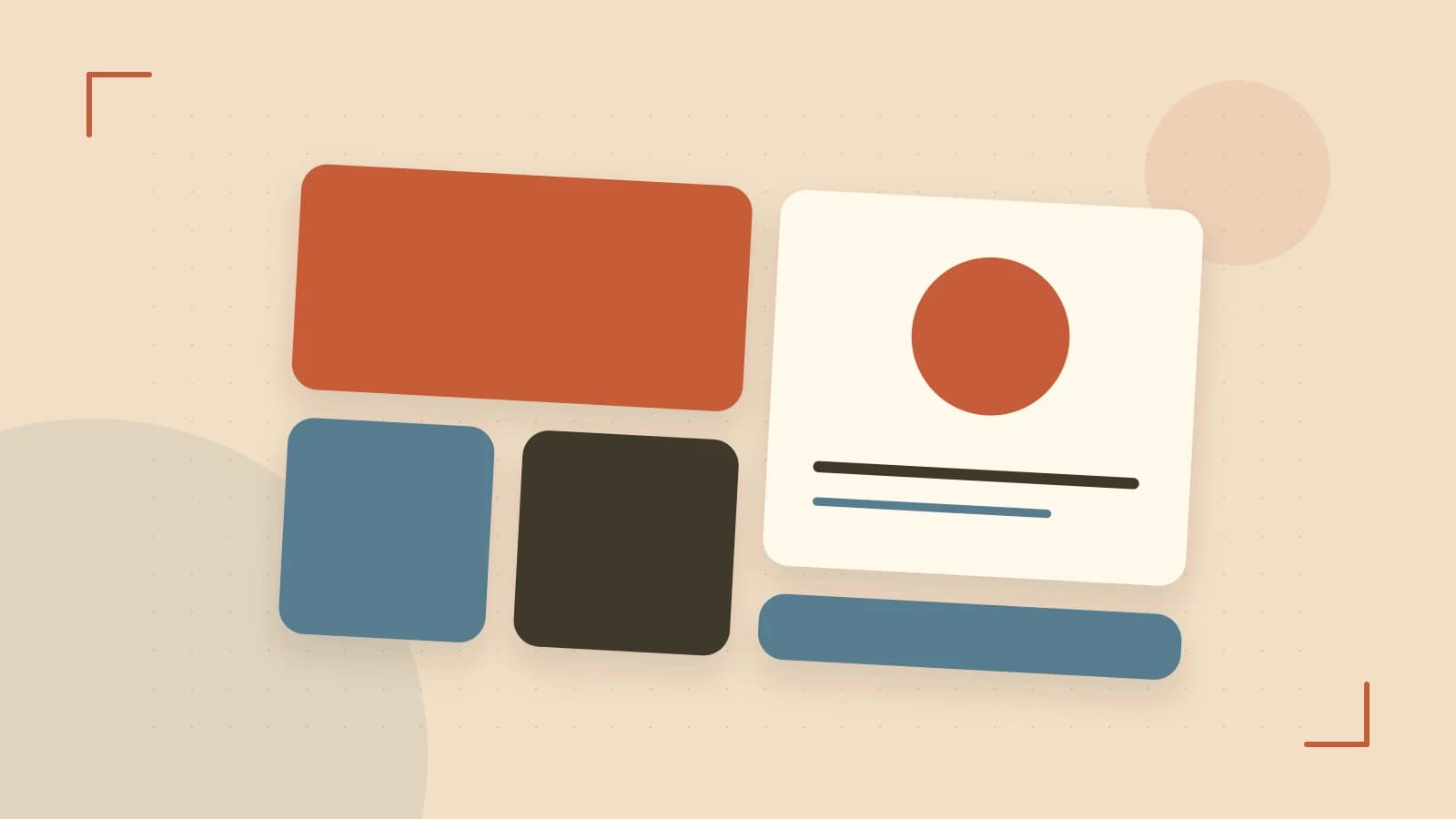 Editorial illustration of responsive browser layouts, overlapping design components and a color system