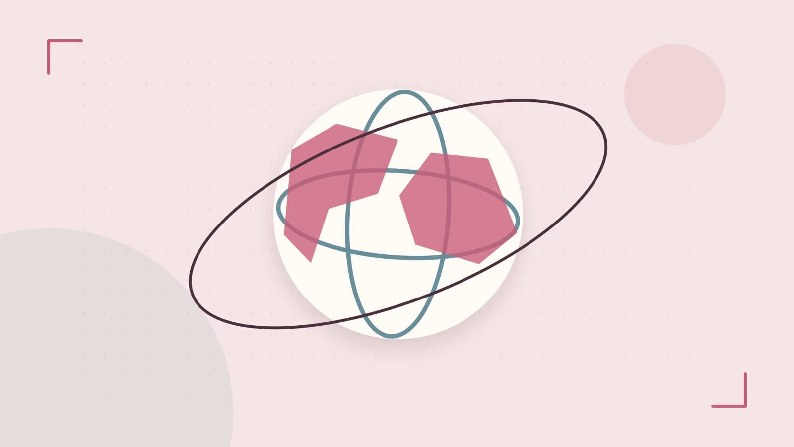 Editorial illustration of an editorial globe with meridians and layered geographic shapes