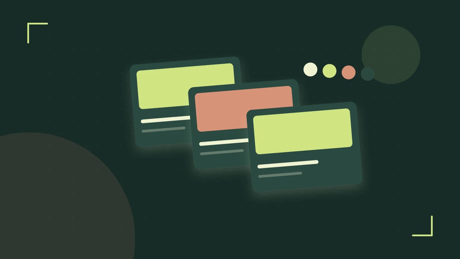Editorial illustration of responsive browser layouts, overlapping design components and a color system