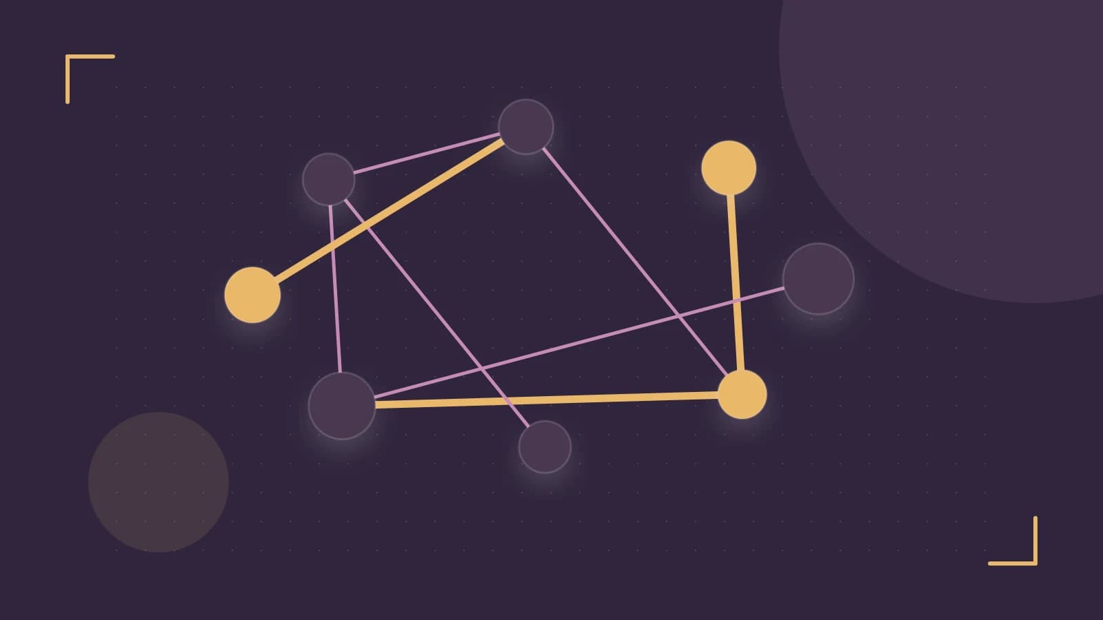 Editorial illustration of an algorithmic node graph with branching paths and a highlighted result