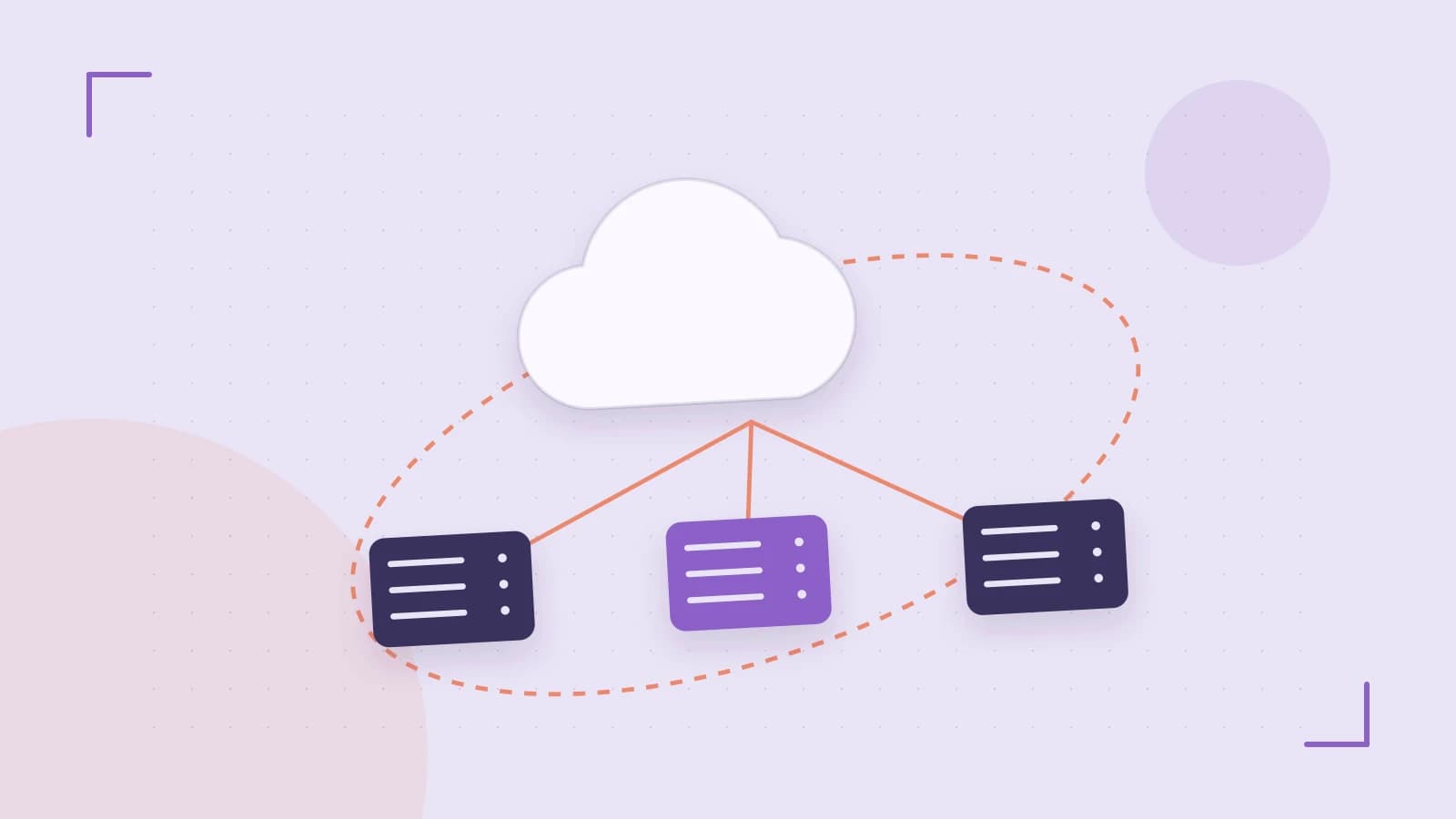 Editorial illustration of cloud infrastructure, connected server racks and an orbital service map