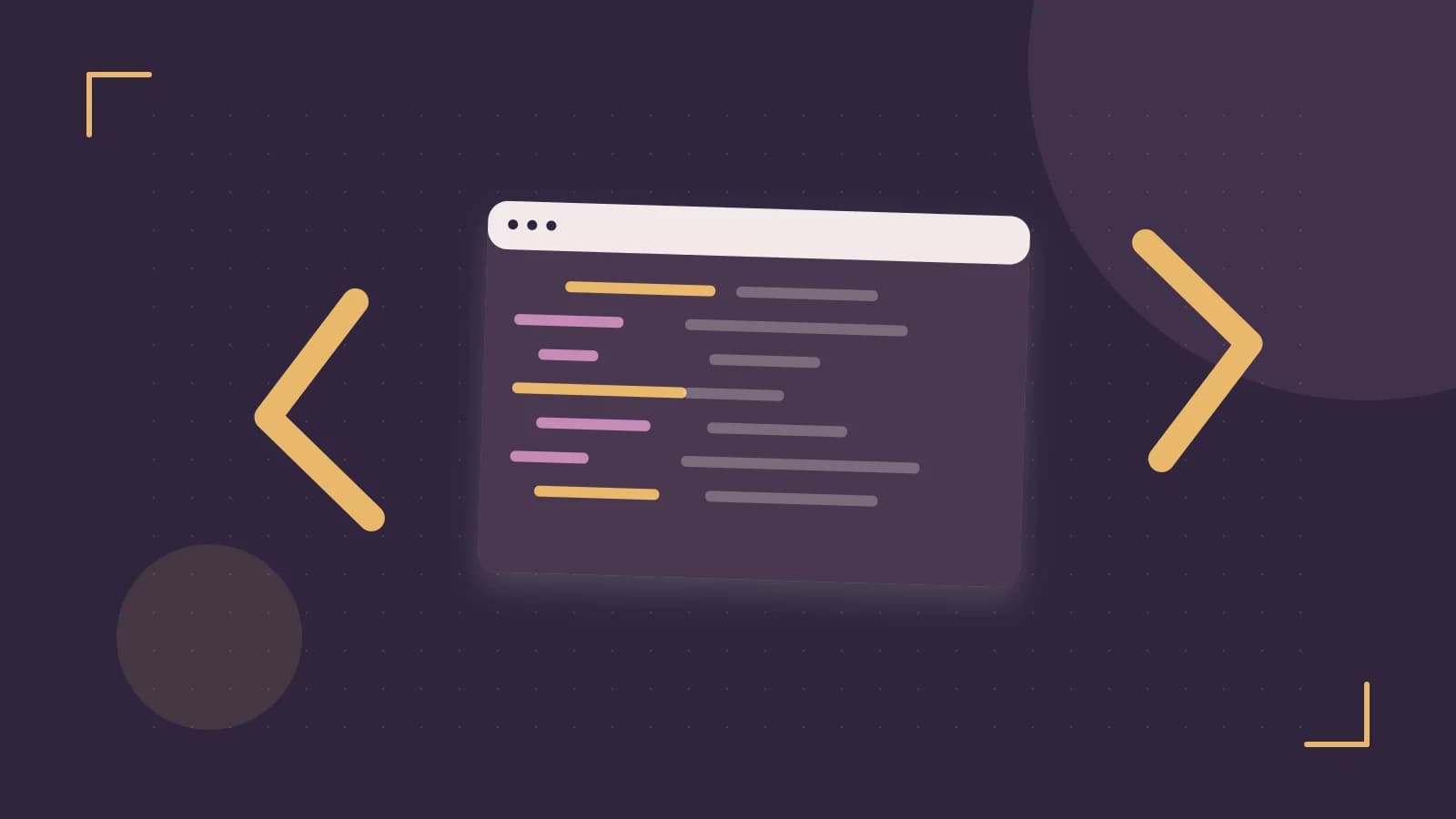 Editorial illustration of an abstract code editor, syntax blocks and oversized programming brackets