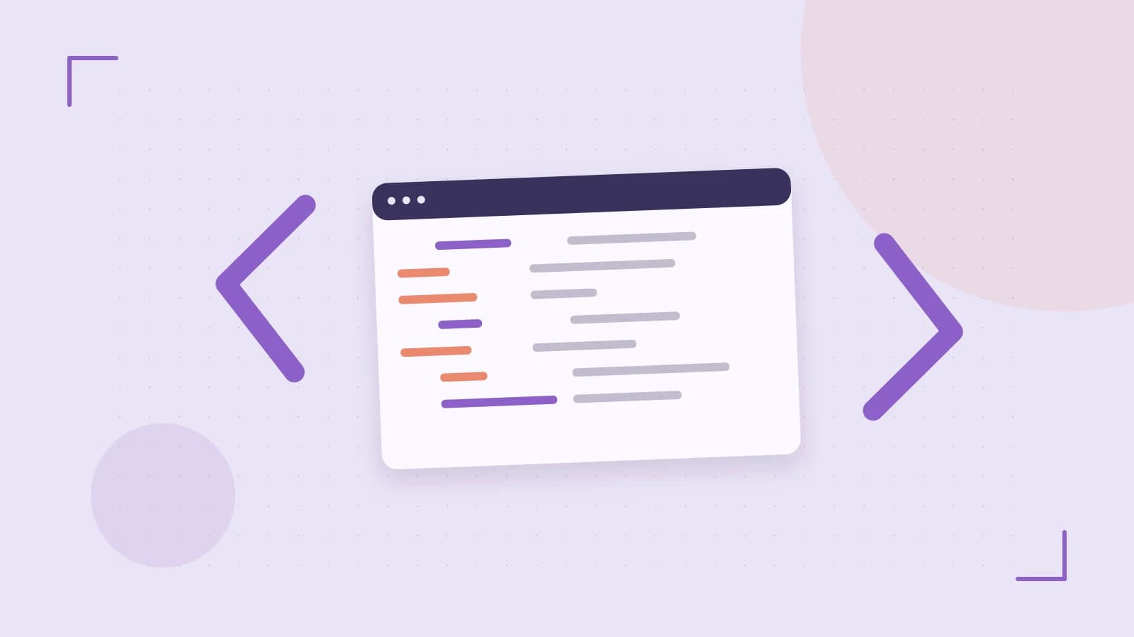 Editorial illustration of an abstract code editor, syntax blocks and oversized programming brackets
