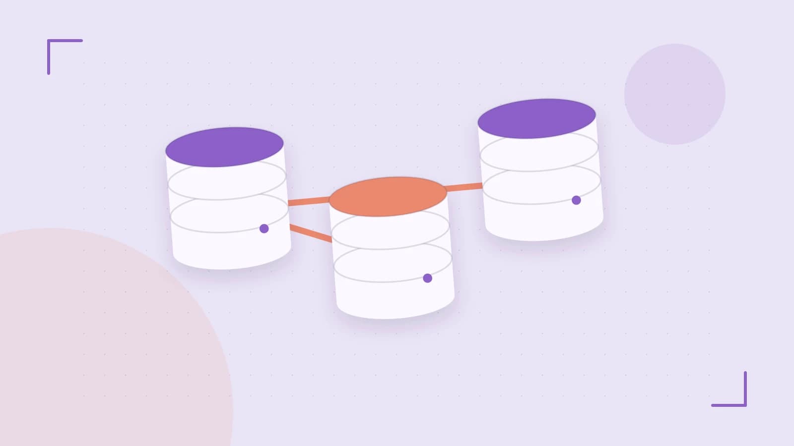 Editorial illustration of structured records, database cylinders and relationships between tables