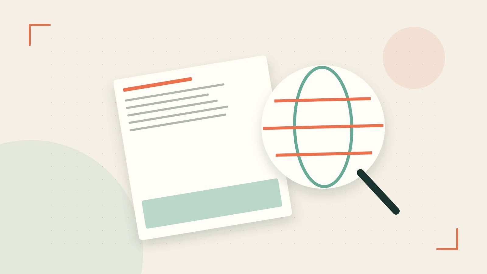 Editorial illustration of an editorial globe with meridians and layered geographic shapes
