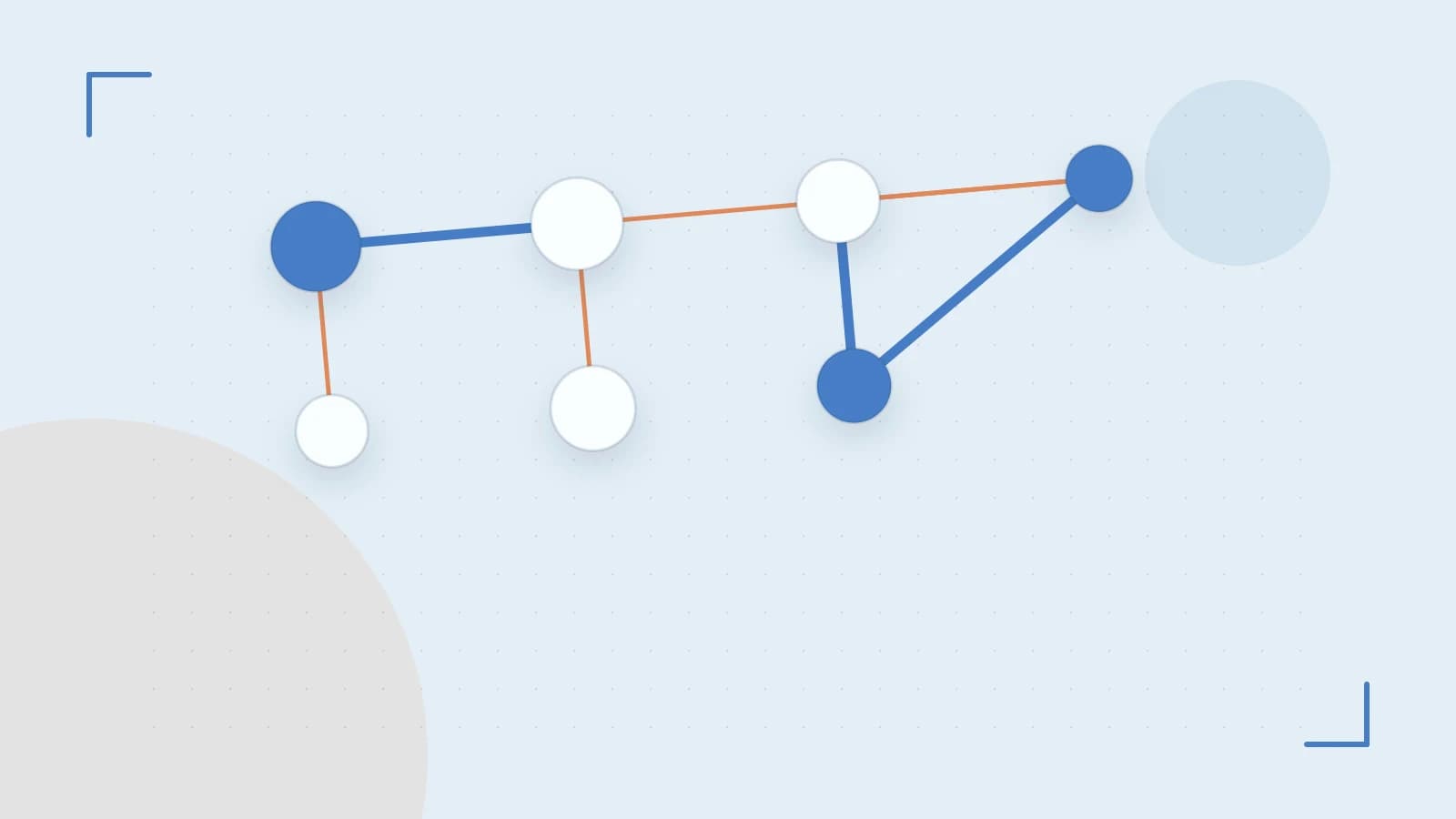 Editorial illustration of an algorithmic node graph with branching paths and a highlighted result