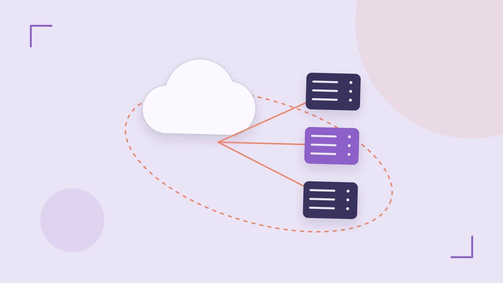 Editorial illustration of cloud infrastructure, connected server racks and an orbital service map