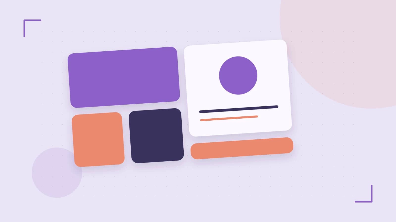Editorial illustration of responsive browser layouts, overlapping design components and a color system