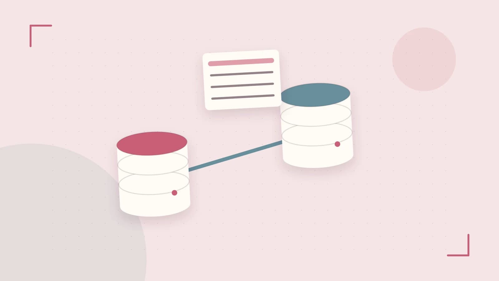 Editorial illustration of structured records, database cylinders and relationships between tables